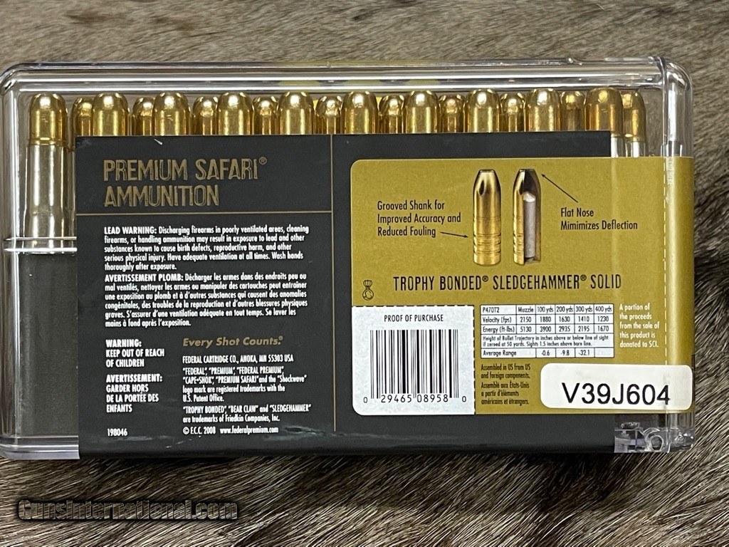 FEDERAL PREMIUM SAFARI 470 NITRO EXPRESS TROPHY BONDED SLEDGEHAMMER