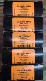 HSM .264 Winchester Magnum 140 Berger HPBT Hunting VLD Ammunition - 5 Boxes - 100 Rounds for sale - 1 of 2