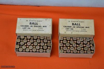 Vintage Remington M41 Military 38 Special Ball Ammo FMJ Lot# RA 146 Full boxes of 50 rounds each