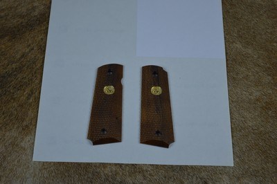 Colt Factory 1911 Grips - Checkered Walnut with Gold Medallions - Like New Condition - Image 1 of 4