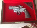 COLT PYTHON 357 MAG. 2 1/2" BRITE NICKEL, NEW UNTURNED, UNFIRED, 100% COND. IN COLT ETCHED IN GLASS DISPLAY CASE [SOLD PENDING FUNDS] - 2 of 2