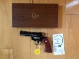 COLT PYTHON 357 MAGNUM, 4" BLUE, MFG. 1970, NEW UNFIRED, NO TURN RING, 100% COND, IN BOX [SOLD PENDING FUNDS] - 1 of 3