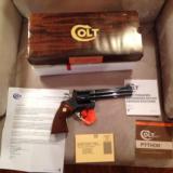 COLT PYTHON 357 MAG. 6" BLUE, LIKE NEW IN BOX WITH OWNERS MANUAL, HANG TAG, COLT LETTER, ETC.
- 2 of 6