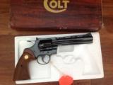 COLT PYTHON 357 MAGNUM, 6" "ROYAL BLUE", NEW UNFIRED, UNTURNED, 100% COND. IN BOX, MFG. 1982
- 2 of 3