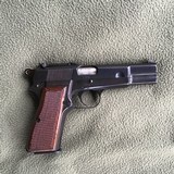 BROWNING BELGIUM HIGH POWER, 9 MM, RING HAMMER, TANGENT ADJUSTIBLE SITES, HAS SLOT TO INSTALL SHOULDER STOCK, MFG. 1954, 99% COND. - 1 of 2