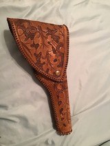 LEATHER HOLSTER HAND TOOLED WITH FLAP AND SNAP LIKE NEW COND - 1 of 2