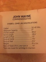 WINCHESTER 94 JOHN WAYNE 32-40 CAL. 18 1/2”BARREL, LARGE LOOP LEVER, NEW UNFIRED, 100% COND. IN THE BOX WITH OWNERS MANUAL, HANG TAG,
ETC. - 8 of 13