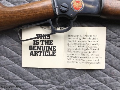 MARLIN 39M MOUNTIE, ARTICLE Il, 22LR. 20” BARREL, “COMMEMORATING 100 YRS. OF THE RIGHT TO BEAR ARMS”, NEW UNFIRED IN THE BOX - Image 2 of 10