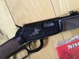 WINCHESTER 9422, HIGH GRADE, 22 LR. 20” BARREL, TRIBUTE TRADITIONAL, GOLD HORSE RIDER WITH ENGRAVED RECEIVER & VERY FANCY WALNUT, NEW UNFIRED IN BOX - 9 of 12