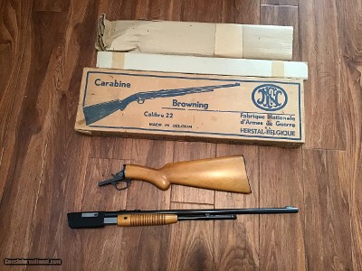 BROWNING TROMBONE 22 LR. MFG. IN BELGIUM NEW UNFIRED, NEVER BEEN ASSEMBELED 100% COND. NEW IN THE BOX