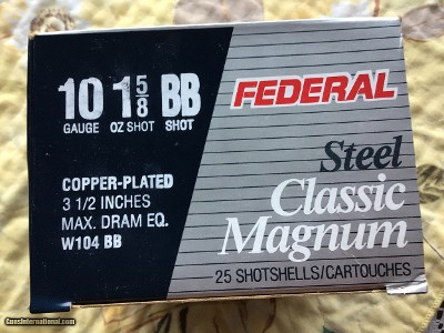 FEDERAL 10 GA. 3 1/2”, 1 5/8 OZ. COPPER PLATED BB SHOT