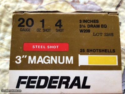 FEDERAL 20 GA. 3” MAGNUM #4 STEEL SHOT