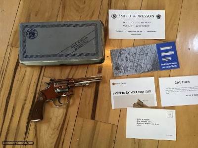 SMITH & WESSON 34-1, 22/32 KIT GUN, 22 LR. 4” NICKEL NEW UNFIRED IN THE BOX WITH OWNERS MANUAL