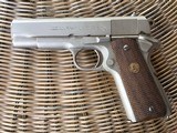 SOLD——COLT SERIES 70, COMBAT COMMANDER 45 ACP, IN RARE SATIN NICKEL, VERY SCARCE GUN, NEW UNFIRED 100% COND. IN THE BOX WITH OWNER MANUAL, ETC. - 2 of 6