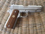 SOLD——COLT SERIES 70, COMBAT COMMANDER 45 ACP, IN RARE SATIN NICKEL, VERY SCARCE GUN, NEW UNFIRED 100% COND. IN THE BOX WITH OWNER MANUAL, ETC. - 3 of 6