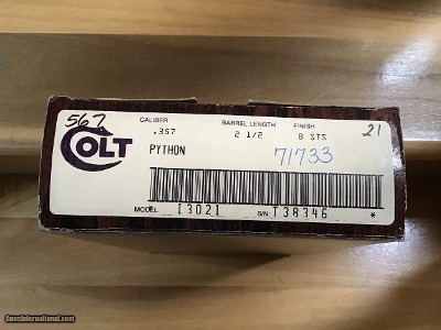 COLT PYTHON 2 1/2” BRIGHT STAINLESS “RARE GUN” NEW UNFIRED, UNTURNED 100% COND. IN THE BOX - Image 7 of 7