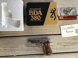 SOLD——-BROWNING BDA 380 CAL., 13 SHOT, RARE NICKEL FINISH, AS NEW IN THE BOX WITH OWNERS MANUAL & EXTRA MAG. - 1 of 4