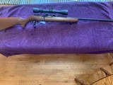 MOSSBERG CHUCKSTER 22 MAGNUM, WALNUT MONTE CARLO, WHITE OUTLINED STOCK, 3X9 TASCO SCOPE WITH SEE THRU MOUNTS, HIGH COND - 1 of 5
