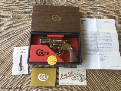 COLT DIAMONDBACK 38 SPC., 2 1/2” BRIGHT NICKEL, MFG. 1967, NEW UNFIRED IN THE BOX, WITH OWNERS MANUAL, HANG TAG, COLT LETTER, ETC