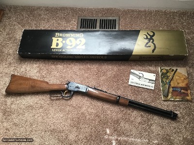 BROWNING 92 “CENTENNIAL 1878-1978” 44 MAGNUM, NEW UNFIRED IN THE BOX WITH OWNERS MANUAL, ETC.
