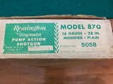 REMINGTON 870 WINGMASTER 16 GA., 28” MOD. CHOKE BARREL, CHROME FOLLOWER, EARLY MODEL, NEW COND. IN THE DUPONT BOX - 5 of 5