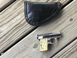 BROWNING BELGIUM BABY 25 AUTO, BRIGHT NICKEL, GOLD TRIGGER, EXC. COND. WITH BROWNING ZIPPER POUCH - 1 of 4