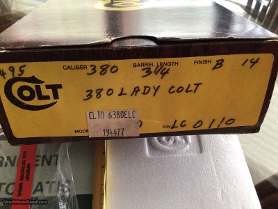COLT GOVERNMENT 380 CAL. “LADY COLT” NEW UNFIRED IN THE BOX WITH “LADY COLT” MAROON BAG, HANG TAG, OWNERS MANUAL, COLT LETTER - Image 4 of 4