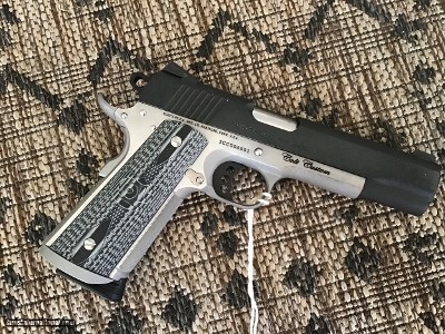 COLT SERIES 70 NATIONAL MATCH 45 ACP,“ONE OF 50” MFG IN THE COLT CUSTOM SHOP, STAINLESS. FRAME, BLUE SLIDE, FRONT NIGHT SIGHT - Image 3 of 6