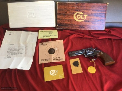 COLT DIAMONDBACK 22 LR. 4” BLUE, NEW UNFIRED IN THE BOX WITH OWNERS, MANUAL, HANG TAG, COLT LETTER, COLT SCREW DRIVER & OTHER PAPERS THAT CAME IN BOX