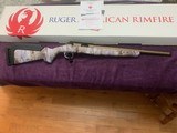 RUGER AMERICAN 17 HMR, BURNT, THREADED BARREL, CERKOTE FINISH, YOTE CAMO STOCK NEW UNFIRED IN THE BOX