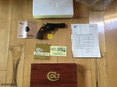 COLT DIAMONDBACK 38 SPC. 4” BLUE, MFG. 1978, NEW IN THE BOX WITH OWNERS MANUAL, HANG TAG, COLT LETTER, ETC.