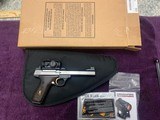 BROWNING BUCK MARK 22 LR. MEDALLION 5 1/2” BARREL, ROSEWOOD GRIPS, VORTEX RED DOT SCOPE, NEW IN THE CASE - 1 of 4