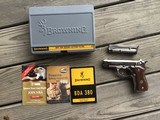 BROWNING BDA 380 CAL, NICKEL NEW UNFIRED IN THE BOX WITH OWNERS MANUAL, EXTRA 13 ROUND MAGAZINE