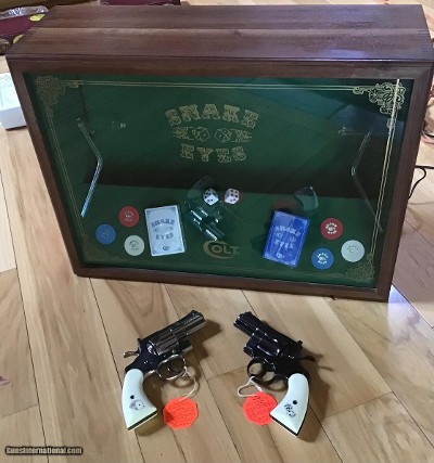 COLT PYTHON 357 MAGNUM “SNAKE EYES” NEW IN BOXES WITH COLT LETTERS, OWNERS MANUALS, HANG TAGS, ETC. SERIAL NUMBERS 201