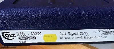 COLT MAGNUM CARRY 357 MAGNUM 2” BARREL, STAINLESS ONLY MADE IN 1999, NEW UNFIRED IN THE BOX WITH OWNERS MANUAL, HANG TAG, ETC. - Image 6 of 6