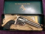 COLT SAA 2ND GENERATION 38 SPC. 5 1/2” BARREL, BRIGHT NICKEL, APPEARS UNFIRED IN THE BOX WITH OWNERS MANUAL, ETC. - 1 of 9