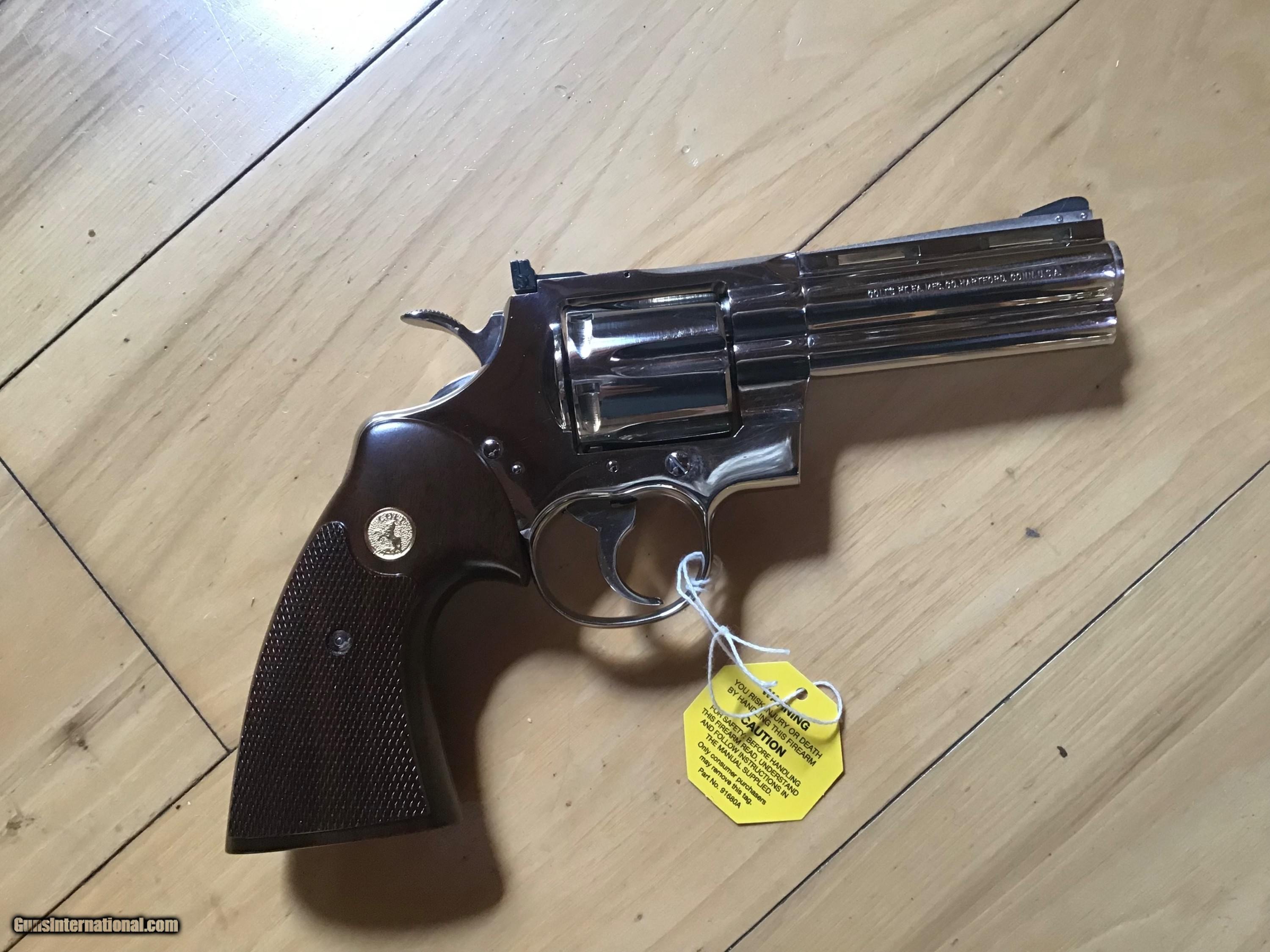 COLT PYTHON 357 MAGNUM, BRIGHT NICKEL 4” BARREL, NEW UNFIRED IN THE BOX ...