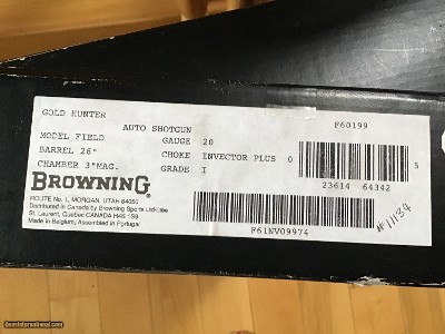 BROWNING GOLD HUNTER 20 GA., 26” INVECTOR PLUS, VENT RIB BARREL 99+++% COND. IN THE BOX WITH CHOKE TUBES - Image 7 of 7