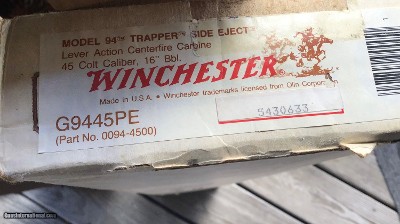 WINCHESTER 94 TRAPPER 45 LONG COLT, 16” SIDE EJECT CARBINE, NEW UNFIRED IN THE BOX WITH OWNERS MANUAL, HANG TAG & WARRANTY CARD - Image 10 of 10