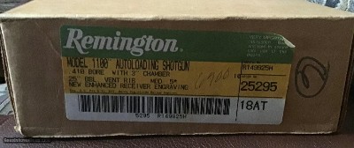 REMINGTON 1100 410 GA. 25” MOD. CHOKE ENHANCED, ENGRAVED RECEIVER, NEW UNFIRED 100% COND. NEW IN THE BOX WITH OWNERS MANUAL, DUCK PLUG ETC. - Image 9 of 9