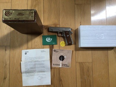 COLT COMBAT COMMANDER 45 ACP. SATIN NICKEL, SERIES 70, NEW UNFIRED IN THE BOX WITH OWNERS MANUAL, HANG TAG, COLT LETTER, ETC.