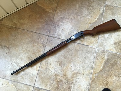WINCHESTER 61 PUMP 22 LR. HAS POPULAR GROOVED RECEIVER FOR SCOPE, EXC. COND.