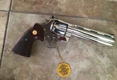 COLT PYTHON 357 MAGNUM, 6” BRIGHT NICKEL, NEW UNFIRED 100% COND. IN THE BOX WITH OWNERS MANUAL, HANG TAG, COLT LETTER, ETC. - Image 2 of 4