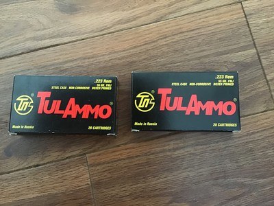 2 BOXES FACTORY TUL 223 REM, 55 GR. FMJ. STEEL CASE, NON COROSSIVE 40 ROUNDS - Image 1 of 1