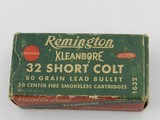 Collectible Ammo: Remington Kleanbore .32 Short Colt, 80 grain Lead Bullet, Catalog No. 1632 (#6589) - 1 of 10