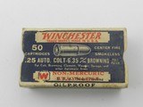 Collectible Ammo: Vintage Western Bullseye Box and Winchester 1932 Box, Rem UMC .25 Auto (#6591) - 2 of 18