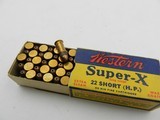 Collectible Ammo: 6 Boxes Vintage .22 Short: Winchester Lesmok, Peters Filmkote, Western Super-X H.P., J.C. Higgins, Rem Hi-Speed Kleanbore (#6611 - 15 of 19