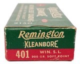 Collectible Ammo: Full Box Remington Kleanbore 401 Win. Self Loading .200 Gr. Soft Point Bullet No. 2140 - 8 of 9