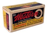 Collectible Ammo: Full Box Western Cartridges 22 Rem. Auto. Rim Fire Lubaloy 45 gr. Coated Bullet Non-Corrosive Priming - Smokeless K1238R - 1 of 5