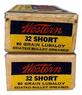 Collectible Ammo Two Full Boxes of 50 Rounds Western Cartridges Lubaloy 32 Short Rimfire 80 Grain 100 Rounds Total - 5 of 10